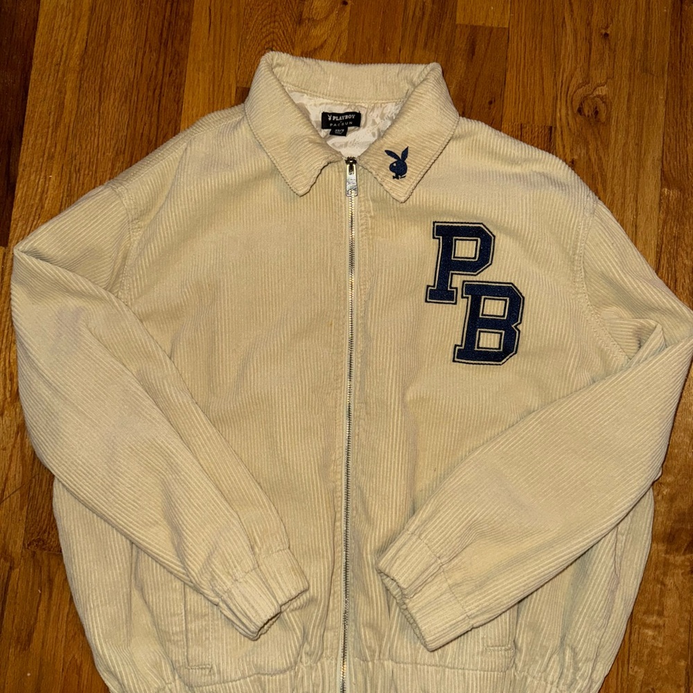 PLAYBOY Cream Corduroy Jacket with Blue Logo
